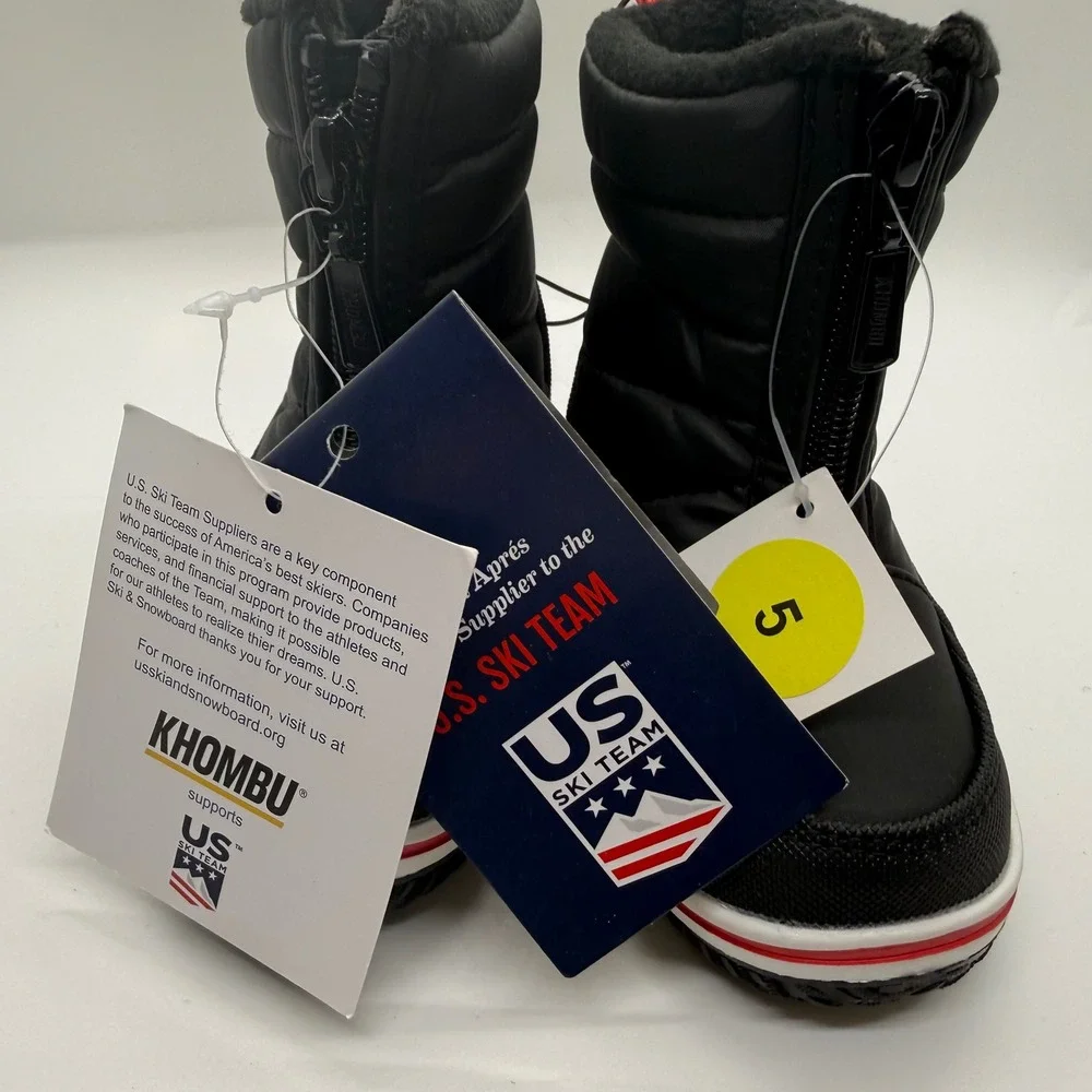 Khombu Zippy Black Winter Snow Boots Kids Size 5M Front Zip US Ski Team 44796
